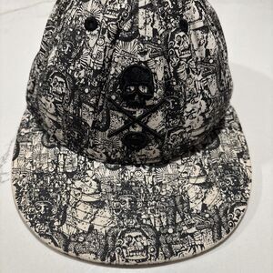 Vintage Y2K 00s Circa Skull Drum Sticks Logo Black Fitted Hat 7 1/4